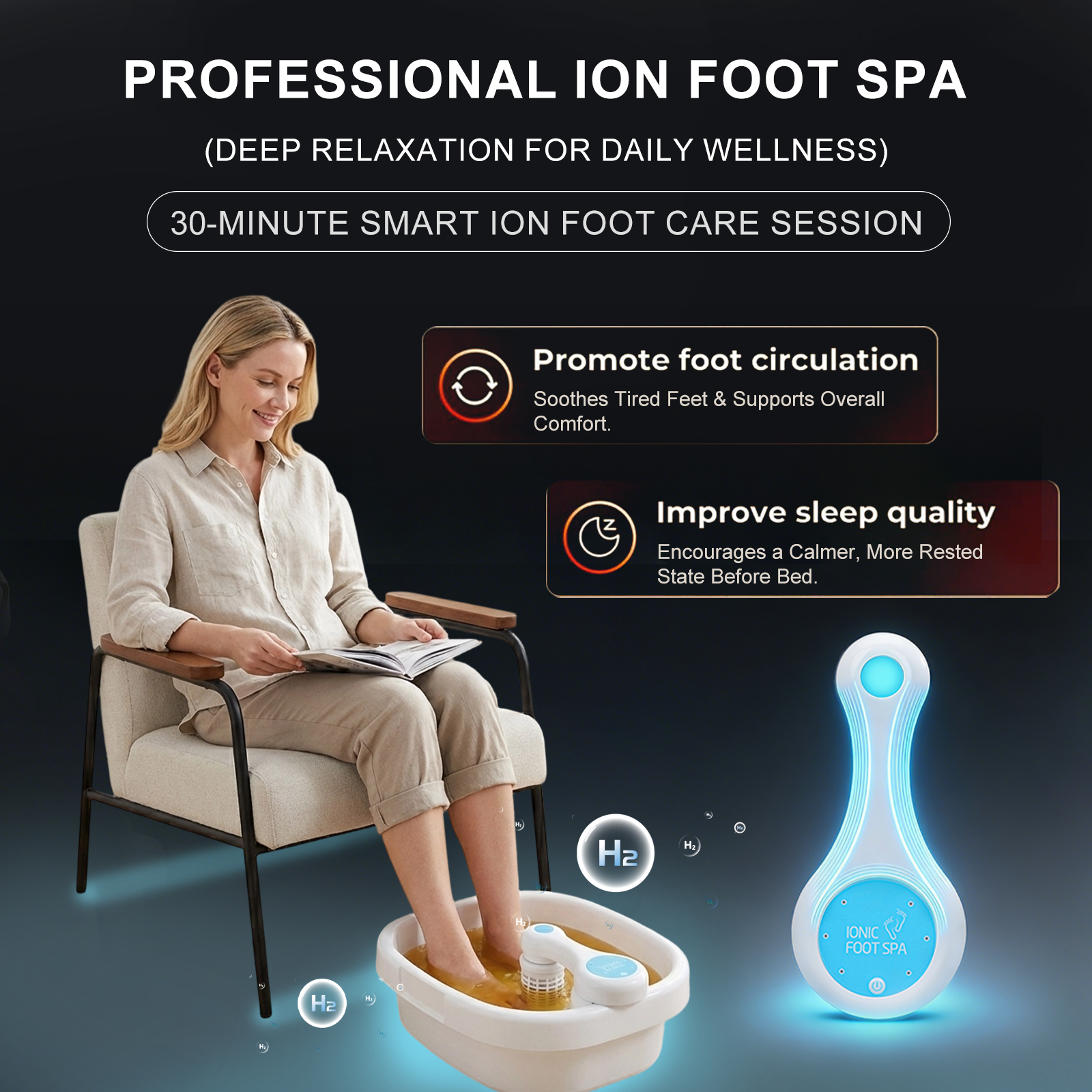 Ionic Foot Bath Detox with Constant Temperature Control Spa Machine for Home | 2 Upgrade Ion Heads, 2 Detox Sea Salt Packs & 1 PC Durable Basin | Soothing Relaxation