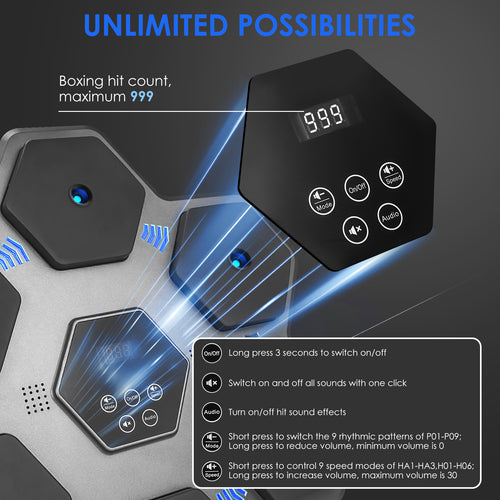 Music Boxing Machine with Blue Light Music and LED Lights for Home Gym Use by Adults and Children