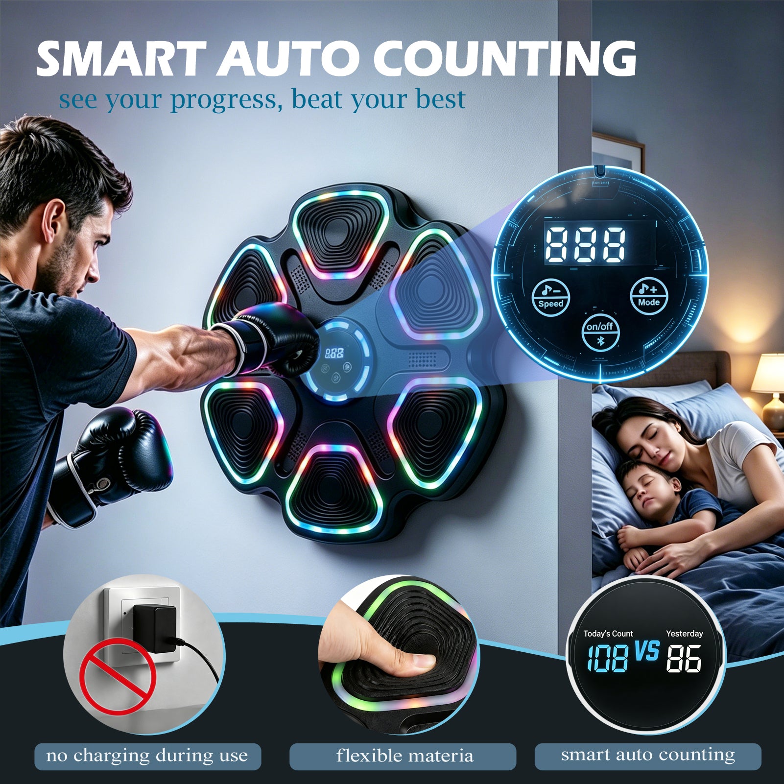 Upgrade Music Boxing Machine for Adults & Kids - Smart Punching Machine with Boxing Gloves with 9 Model&11 Speed, Wall Punching Pad for Home, Office, Gym