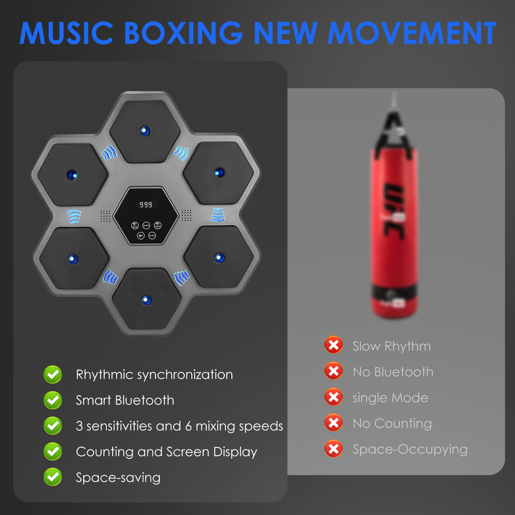 Music Boxing Machine with Blue Light Music and LED Lights for Home Gym Use by Adults and Children