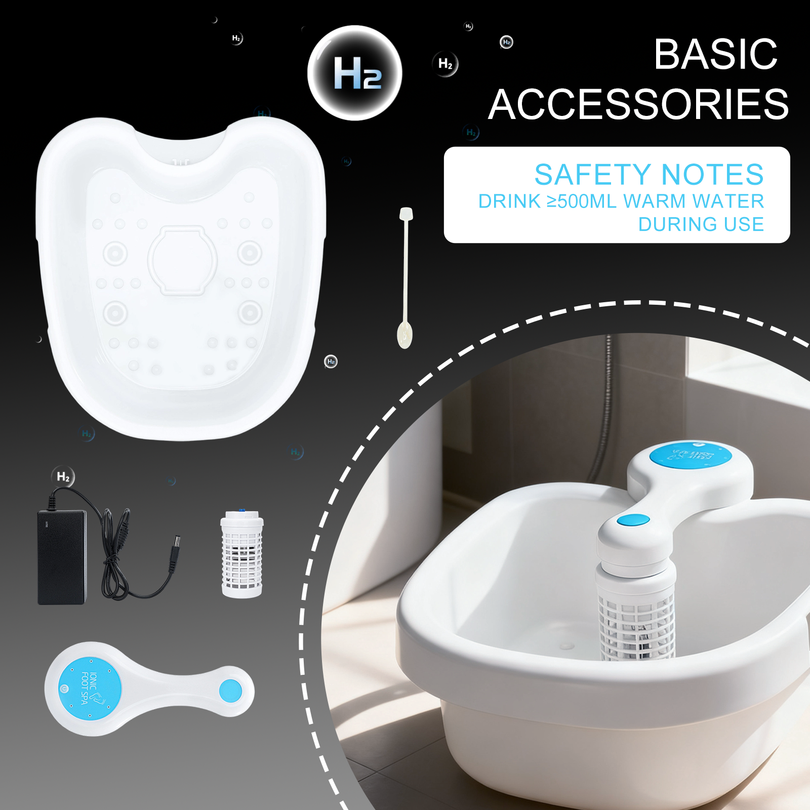 Ionic Foot Bath Detox with Constant Temperature Control Spa Machine for Home | 2 Upgrade Ion Heads, 2 Detox Sea Salt Packs & 1 PC Durable Basin | Soothing Relaxation