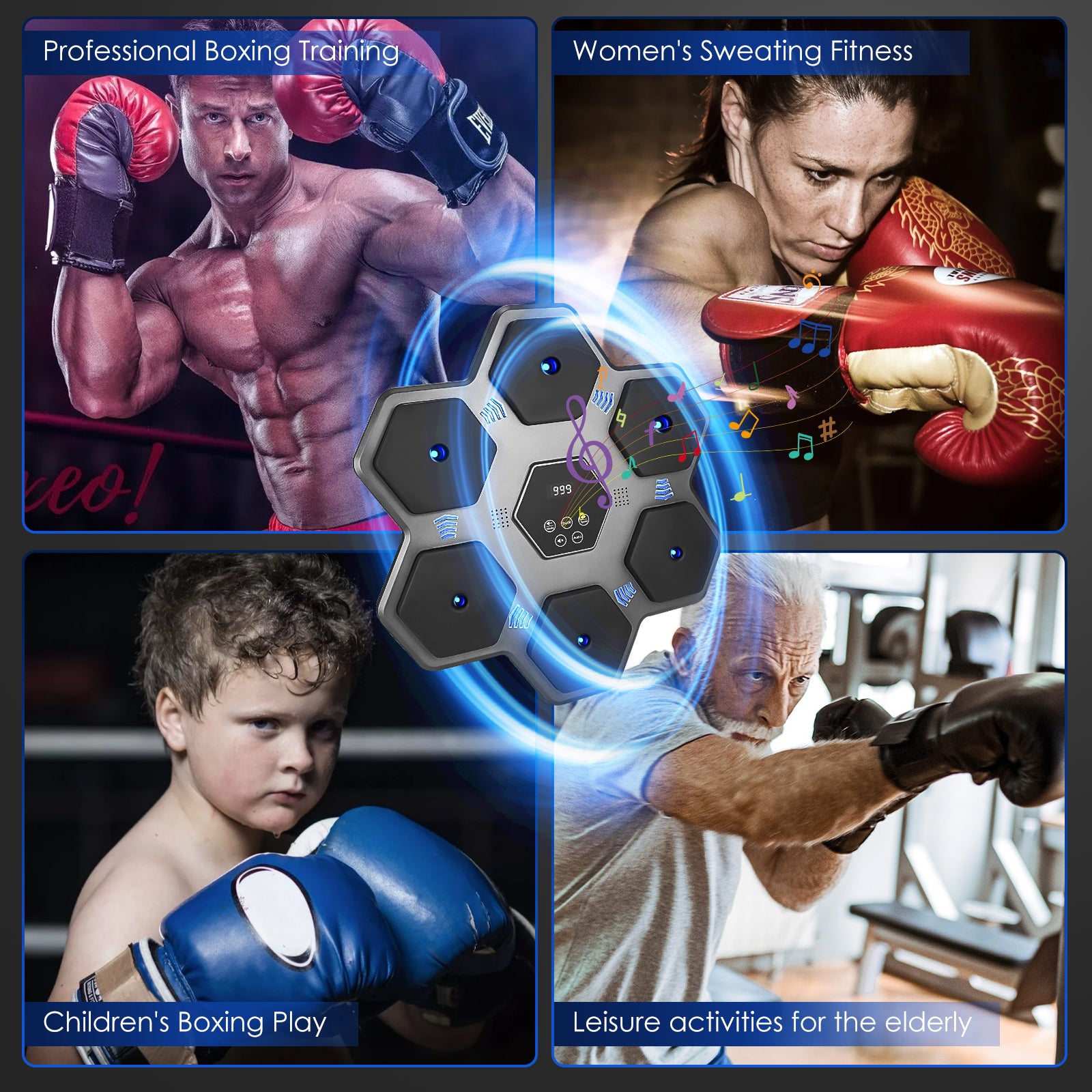 Music Boxing Machine with Blue Light Music and LED Lights for Home Gym Use by Adults and Children