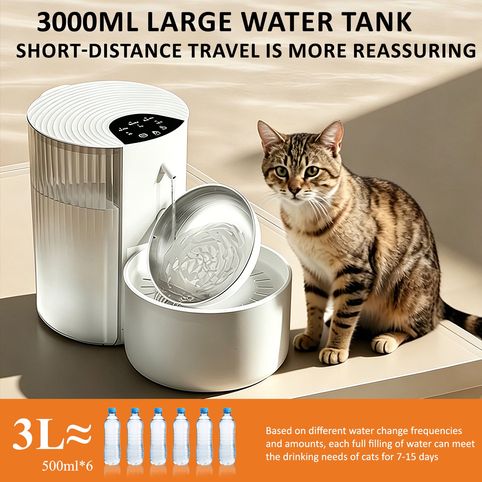 Pet Water Fountain with Water Bowl No Filter 3L Cat Water Dispenser Suitable Cat and Puppy Automatic Pet Fountain with Timed and Quantitative Function Dog Water Fountain Easy to Clean