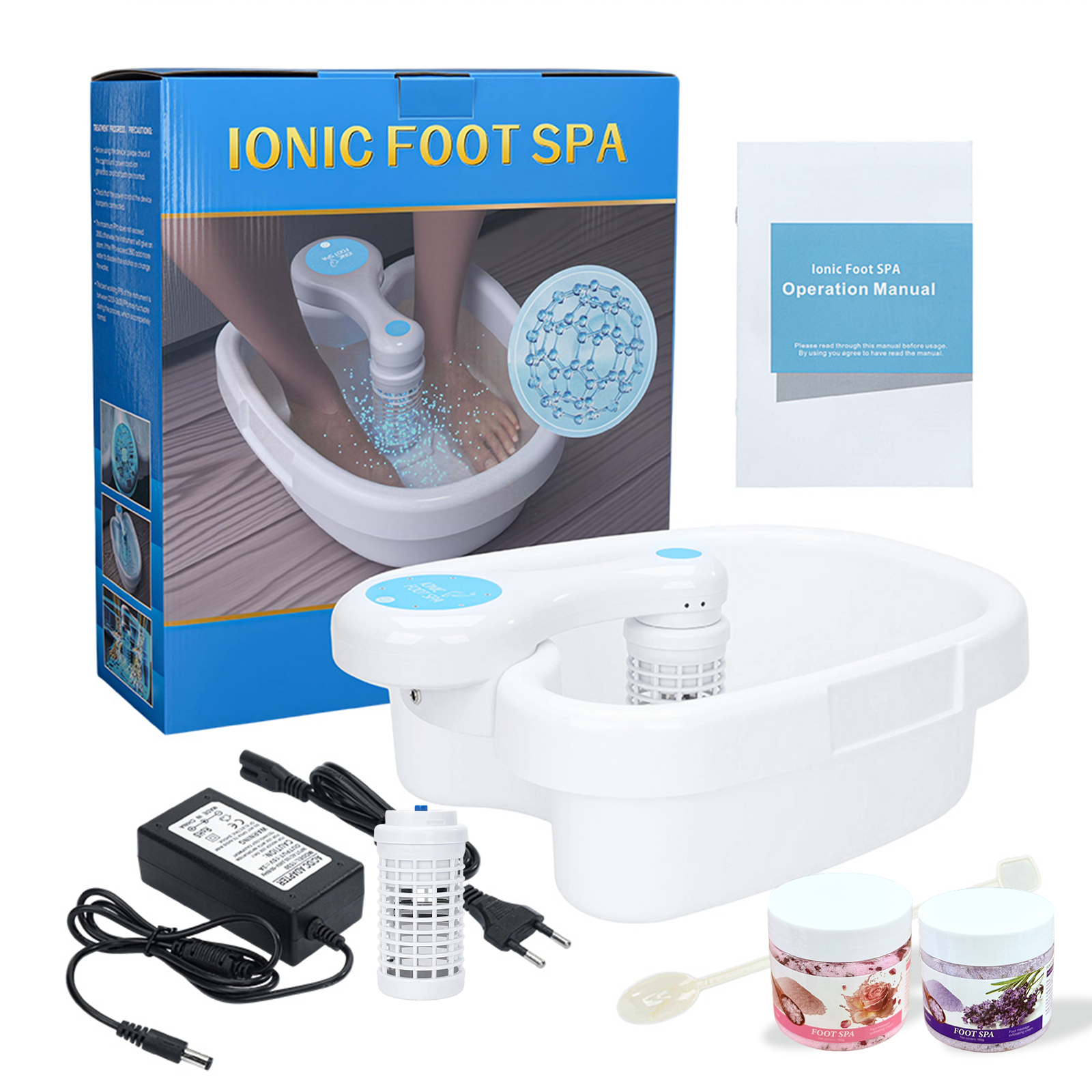 Ionic Foot Bath Detox with Constant Temperature Control Spa Machine for Home | 2 Upgrade Ion Heads, 2 Detox Sea Salt Packs & 1 PC Durable Basin | Soothing Relaxation