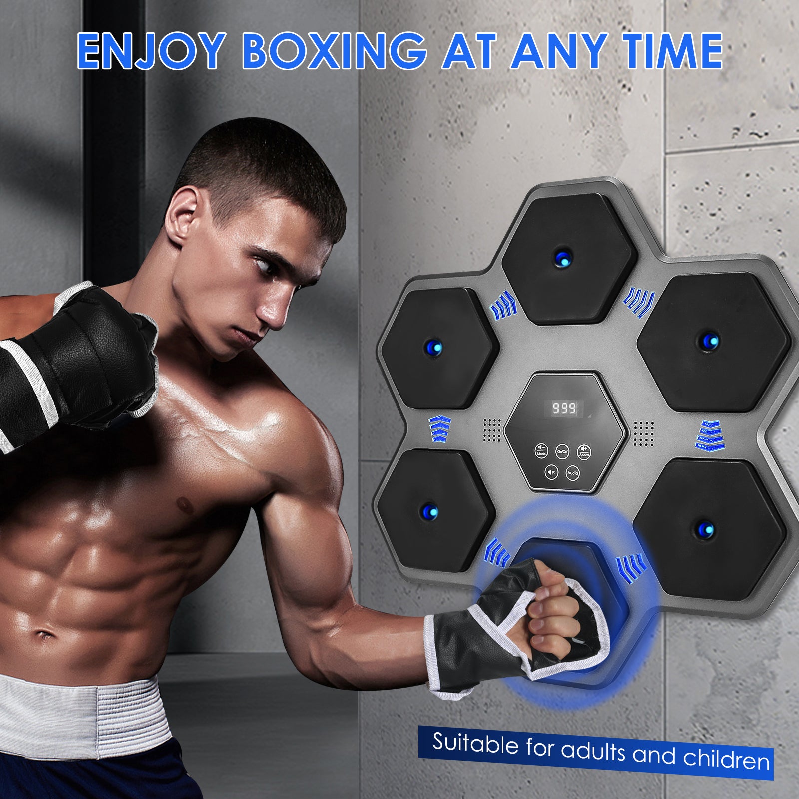 Music Boxing Machine with Blue Light Music and LED Lights for Home Gym Use by Adults and Children