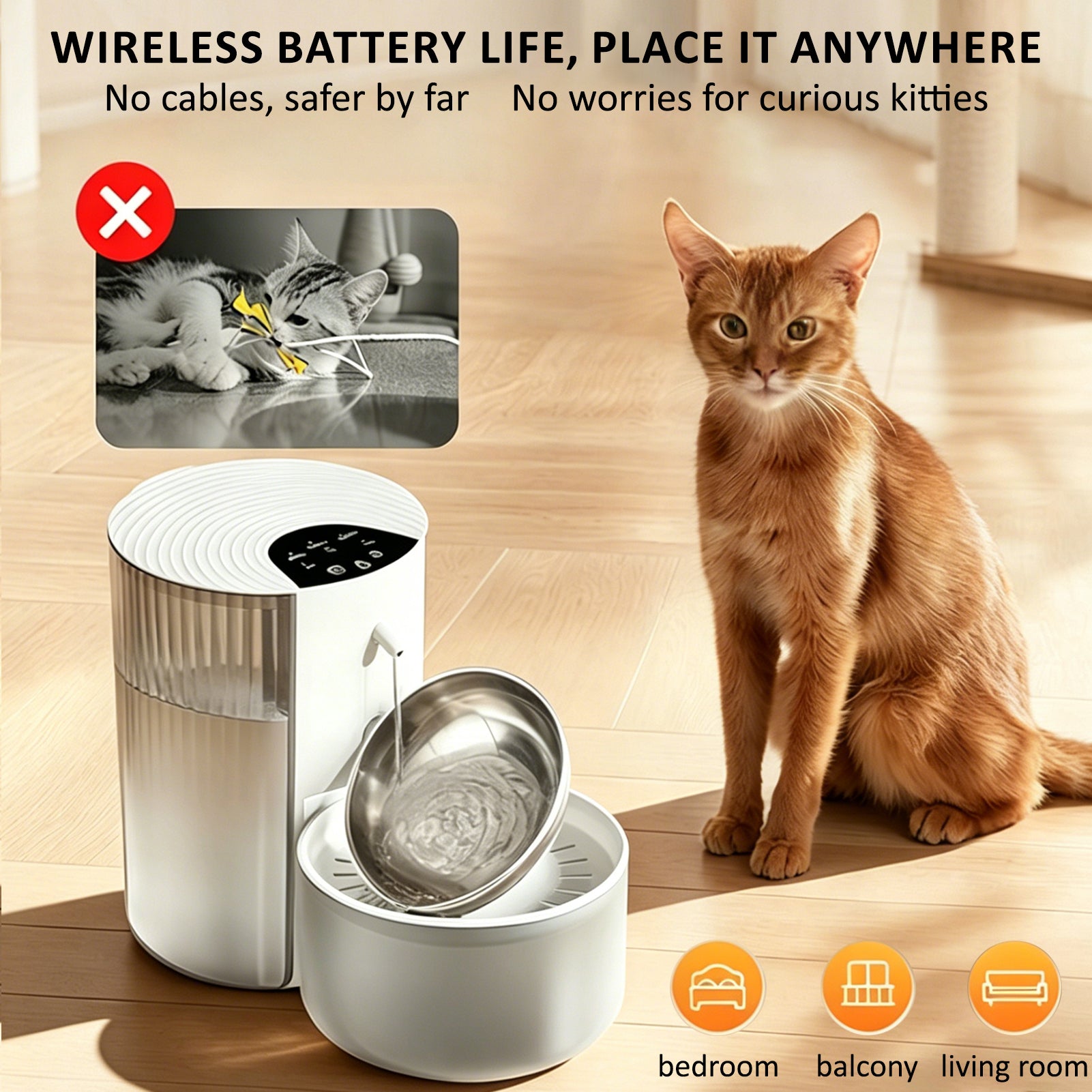 Pet Water Fountain with Water Bowl No Filter 3L Cat Water Dispenser Suitable Cat and Puppy Automatic Pet Fountain with Timed and Quantitative Function Dog Water Fountain Easy to Clean
