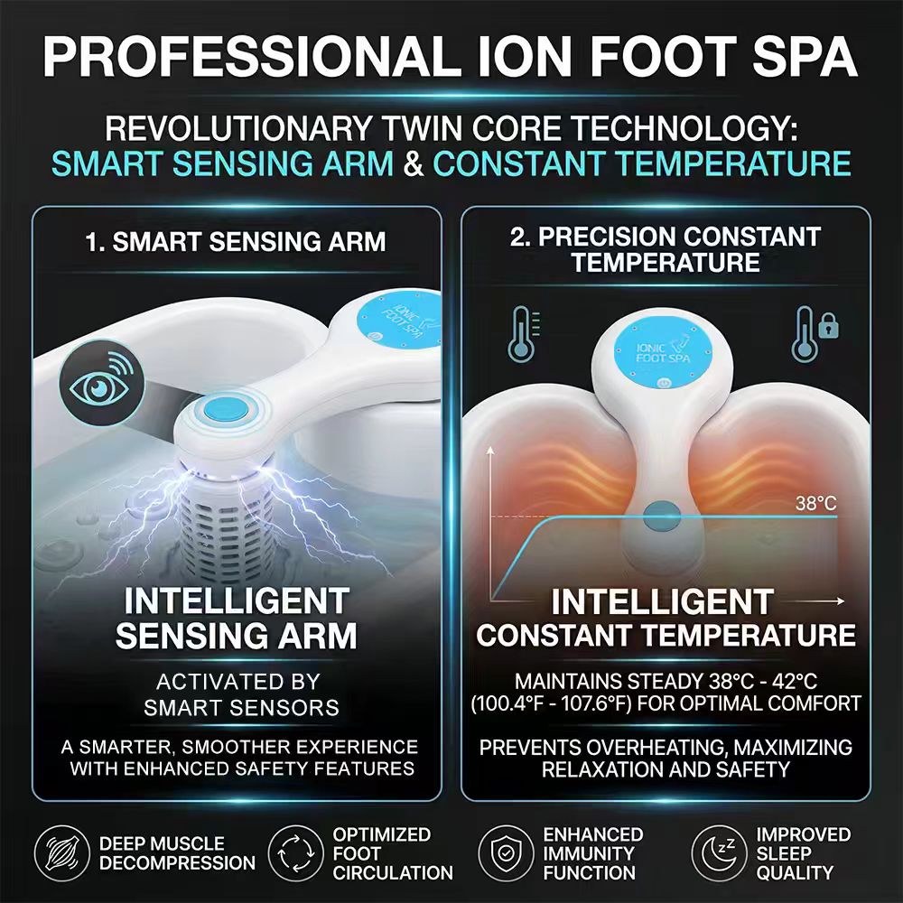 Ionic Foot Bath Detox with Constant Temperature Control Spa Machine for Home | 2 Upgrade Ion Heads, 2 Detox Sea Salt Packs & 1 PC Durable Basin | Soothing Relaxation
